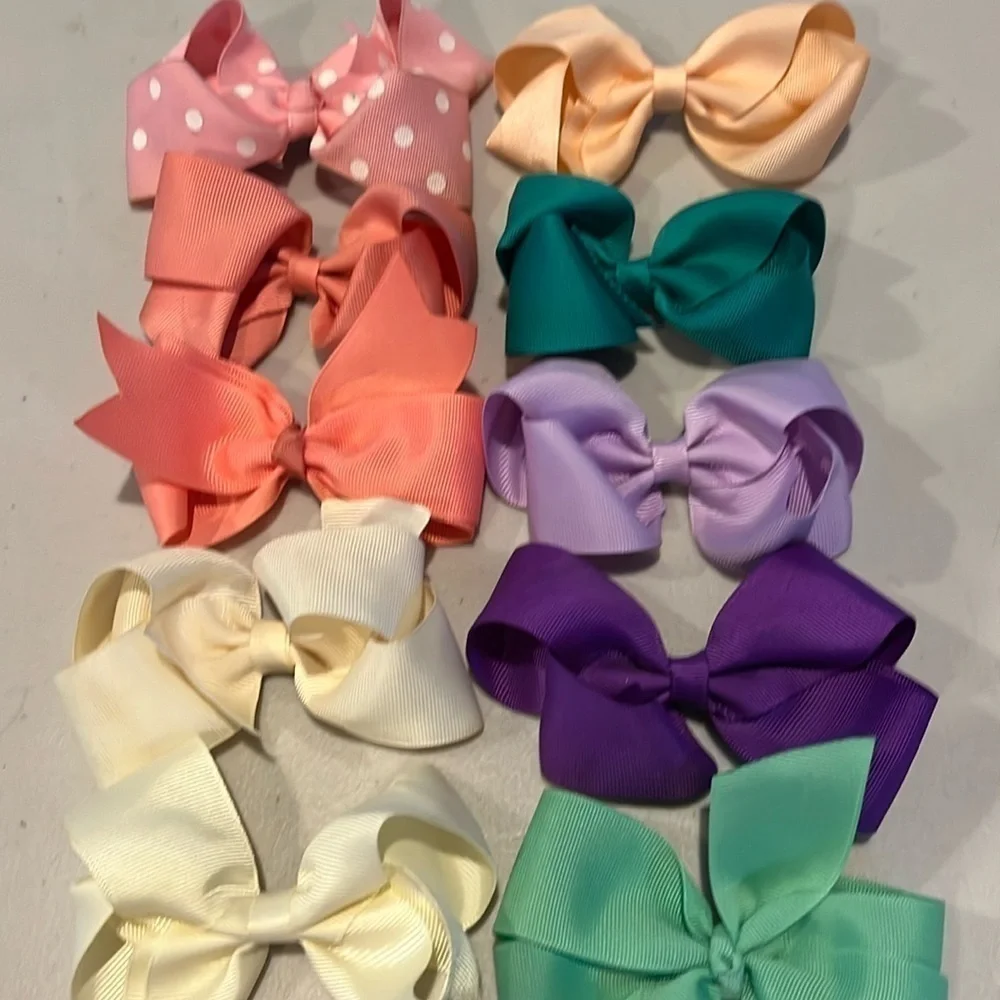 girls hair bows clips. Bundle of 10. 4 inch total length.  2 inch alligator clip